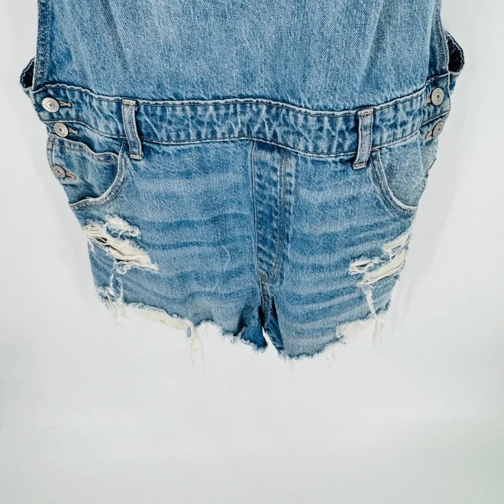 American Eagle‎ 90s Boyfriend Denim Shortalls Size XL Light Wash Distressed - Picture 6 of 10
